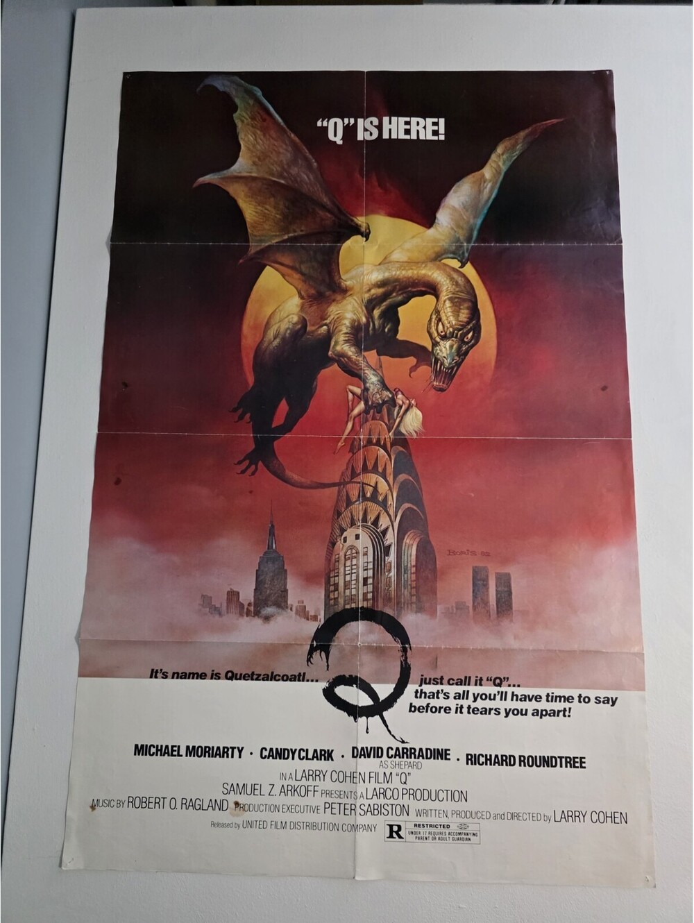 Larry Cohen's Q  1982 ORIGINAL 27x41 MOVIE POSTER! BORIS MONSTER HORROR ART